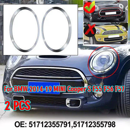 Pair Chrome Headlight Trim Ring Cover for BMW MINI Cooper S (2014–2019)