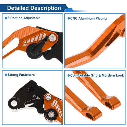 6-Speed Adjustable Brake Clutch Levers for Kawasaki Z400 (2019–2023) Orange
