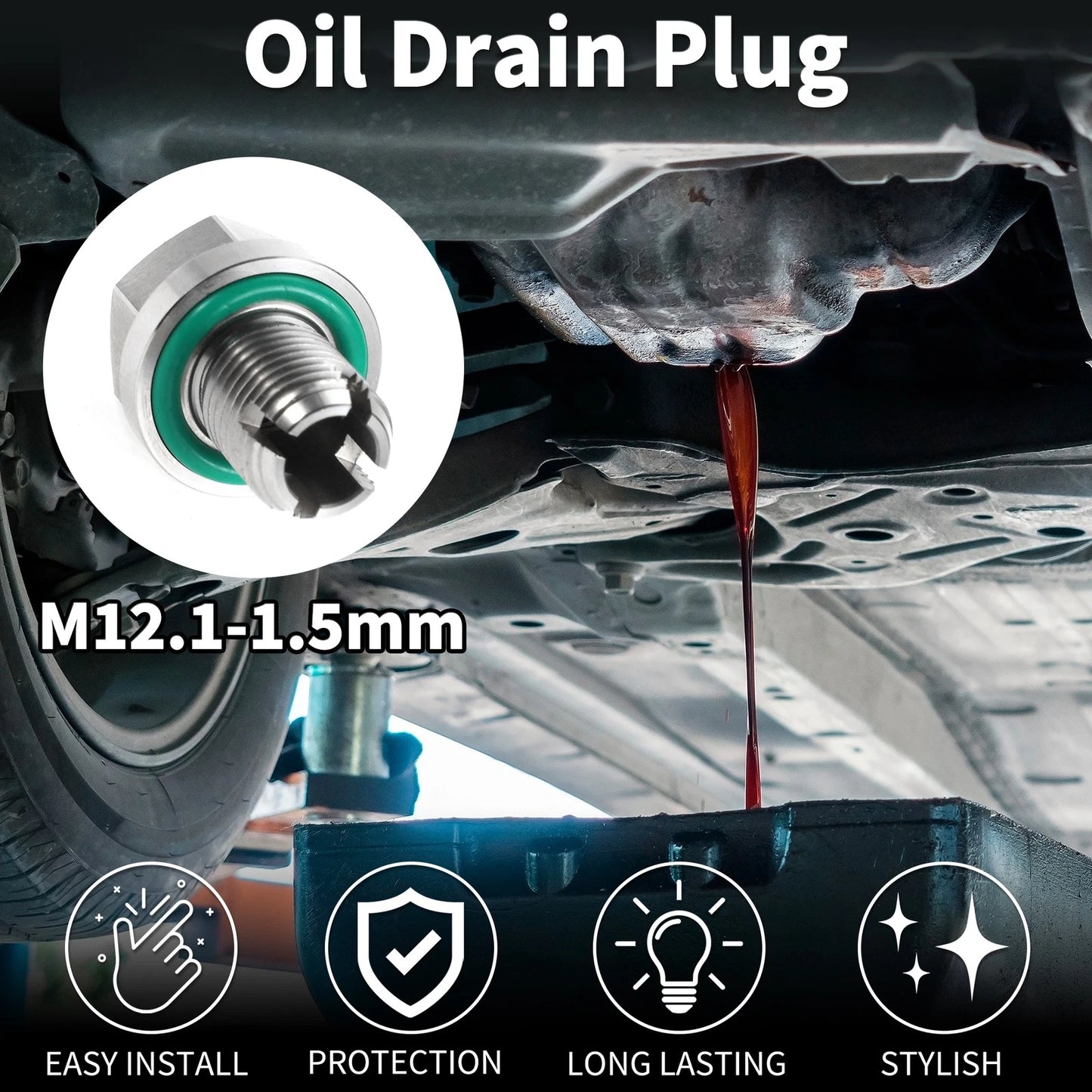 Set of 1 M12.1-1.5mm Copper Oil Drain Plug with 4 Gaskets for Car