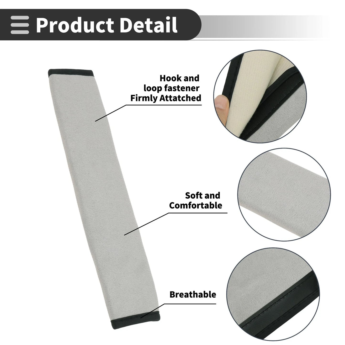 Set of 2 Grey Suede Seat Belt Cover Pads 30cm for Universal Fit