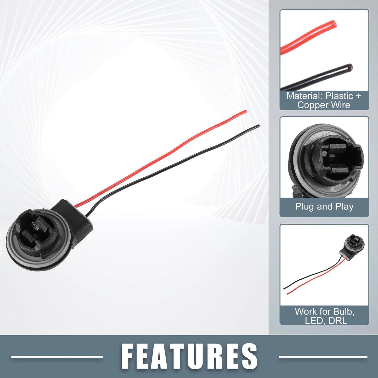 Set of 2 3156 Wire Harness Pigtail Socket for LED Brake Turn Signal Lights