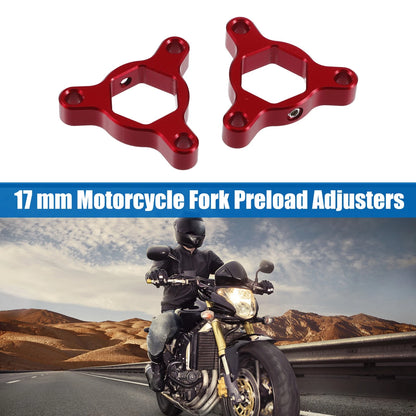 2X 17mm Fork Preload Adjusters for Motorcycle (Aluminum Alloy, Red)