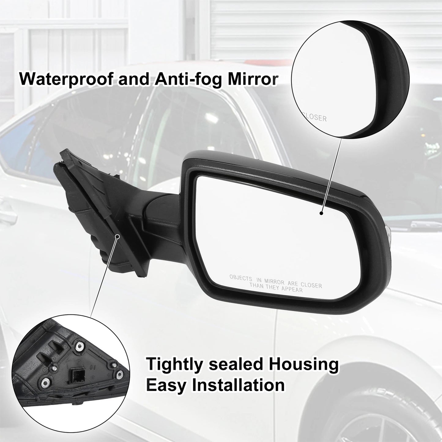 7Pin Right Side Exterior Door Mirror Assembly Black for Chevrolet Malibu (2008–2012)