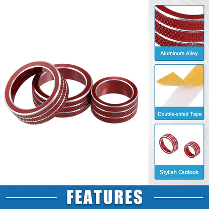 Set of 3 Console AC Audio Volume Knob Ring Covers for Chevy Malibu (2017–2022) Red
