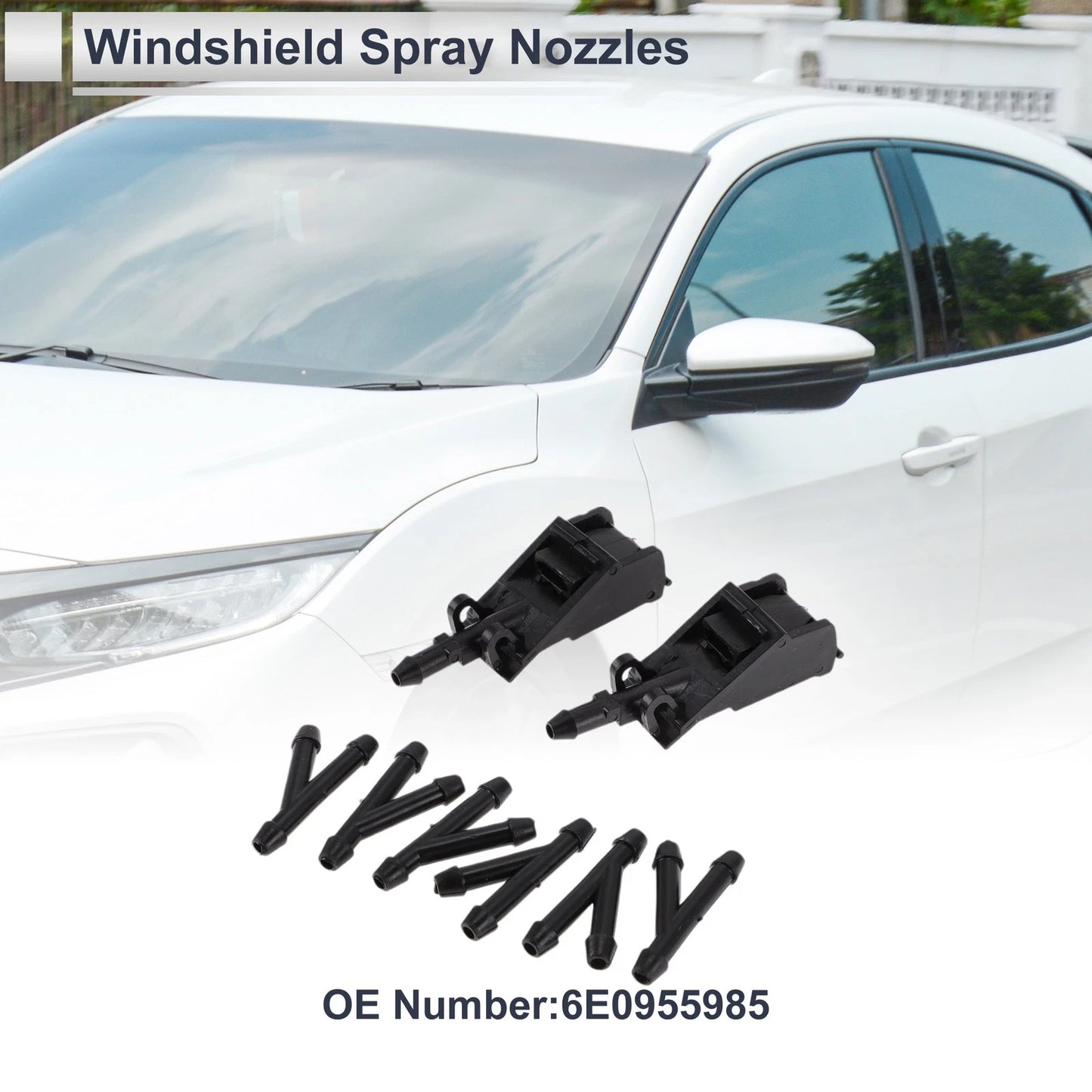 Washer Nozzle Set of 6 w/ Hose Connector for Volkswagen (No. 6E0955985)