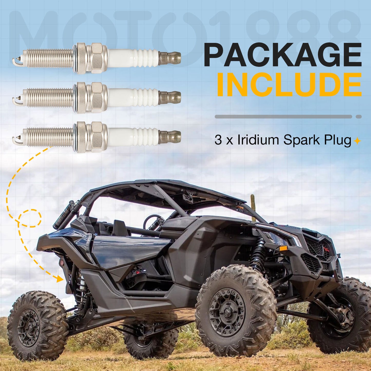 Set of 3 Iridium Spark Plugs for Can-Am Maverick X3 Turbo Max (2017–2024)