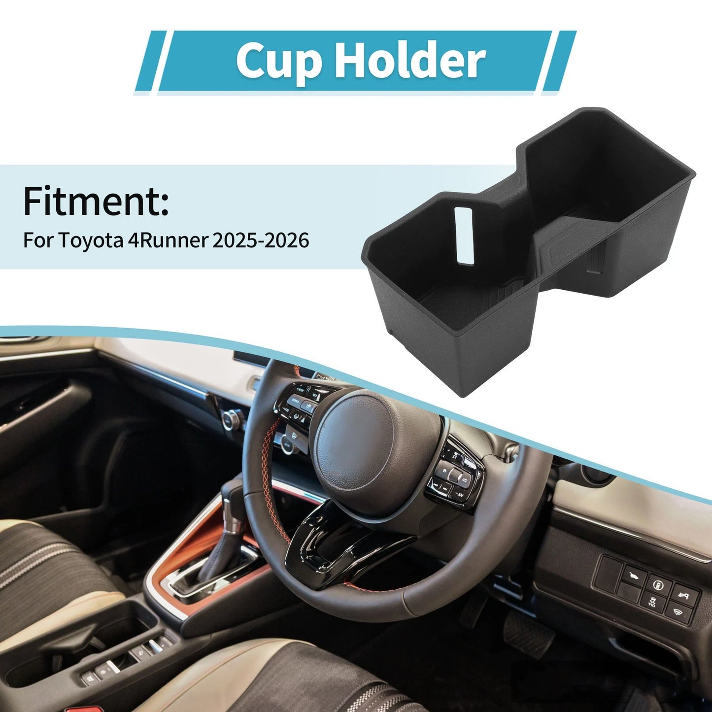 Center Console Cup Holder Organizer for Toyota 4Runner (2025–2026) TPE Black