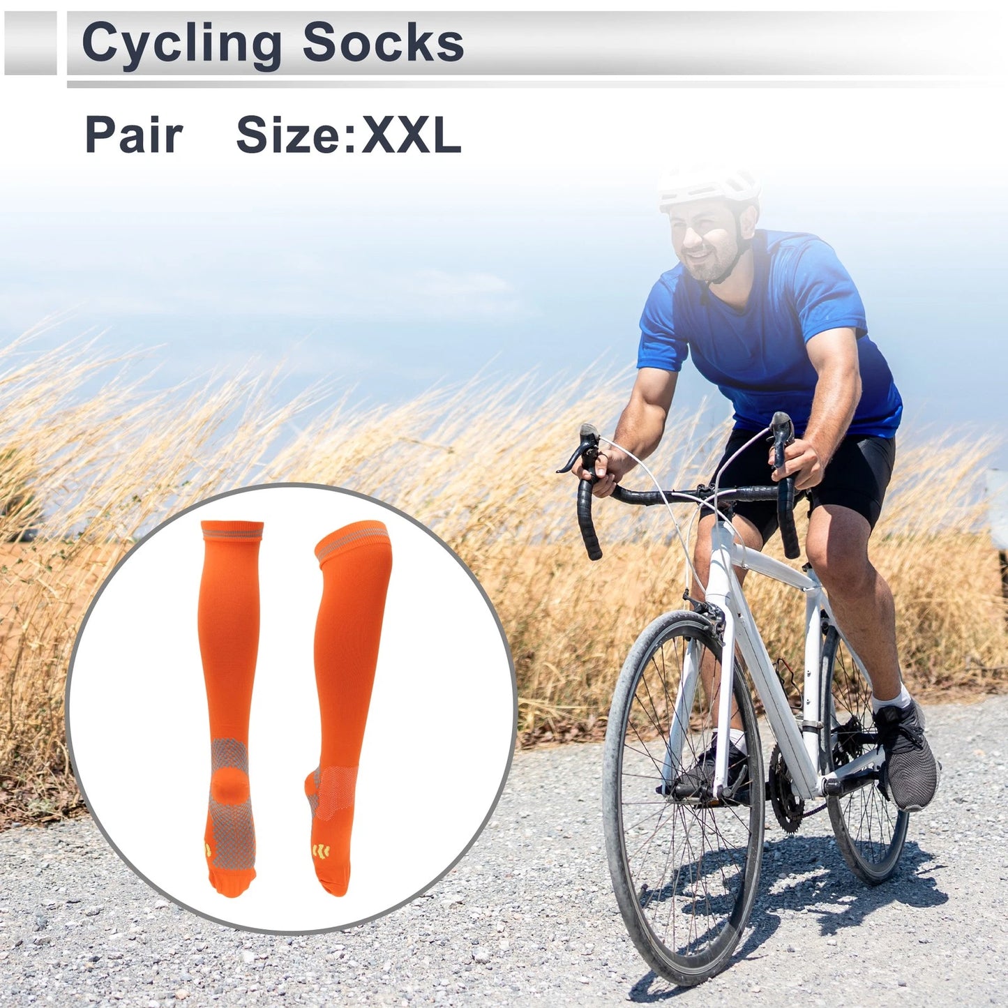 Cycling Socks Anti-Slip Size XXL Polka Dot High Orange Blue
