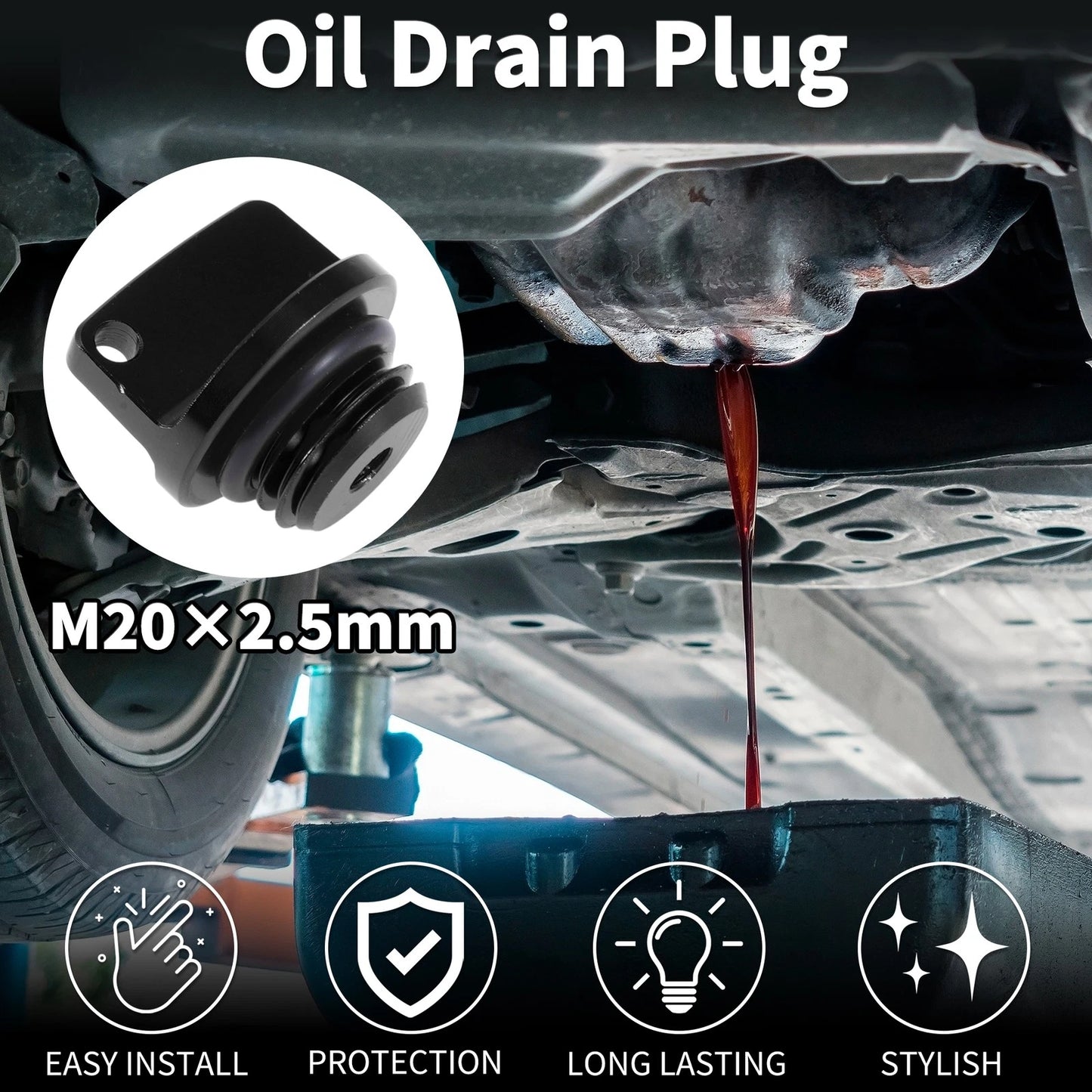 M20x2.5 Oil Drain Plug for Honda Yamaha (Aluminum Alloy, Black)