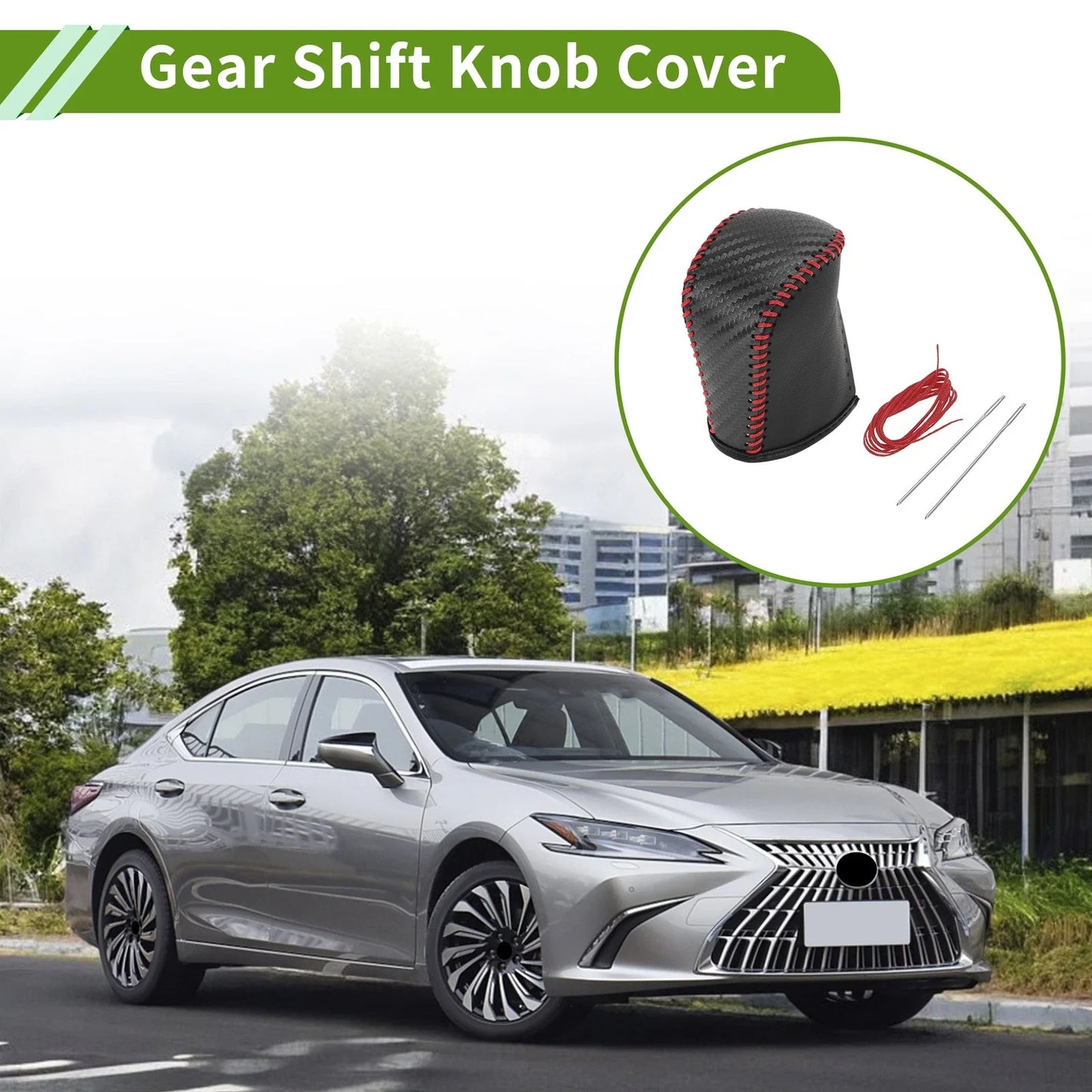 Car Gear Shift Knob Cover for Lexus RX300 2015-2022 Black Carbon Fiber Red
