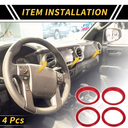 Set of 4 AC Vent Dashboard Decoration Rings for Jeep Wrangler JL JLU (2018–2020) Red