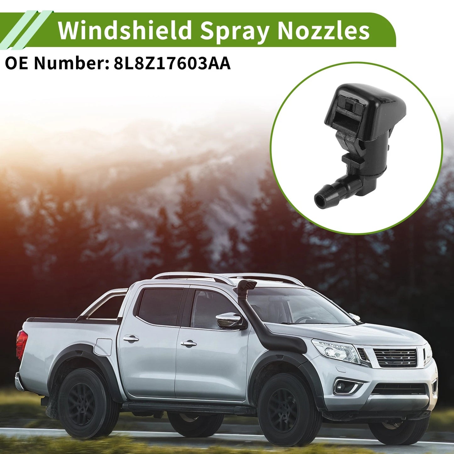 Set of 1 Windshield Washer Nozzle w/ Hose Connector for Ford (No. 8L8Z17603AA)