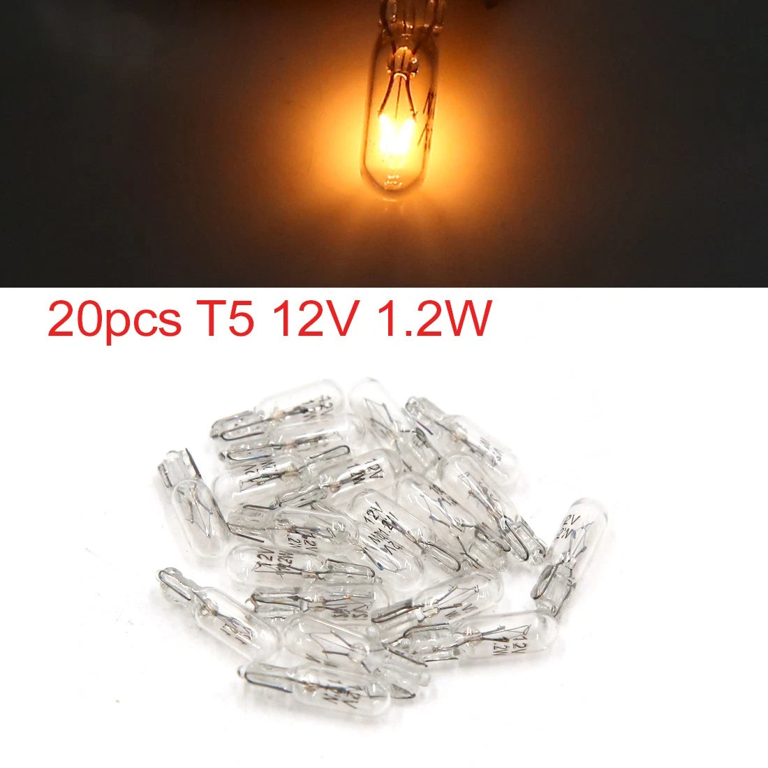 20pcs T5 12V 1.2W Yellow Dashboard Gauge Bulbs for Universal Vehicles