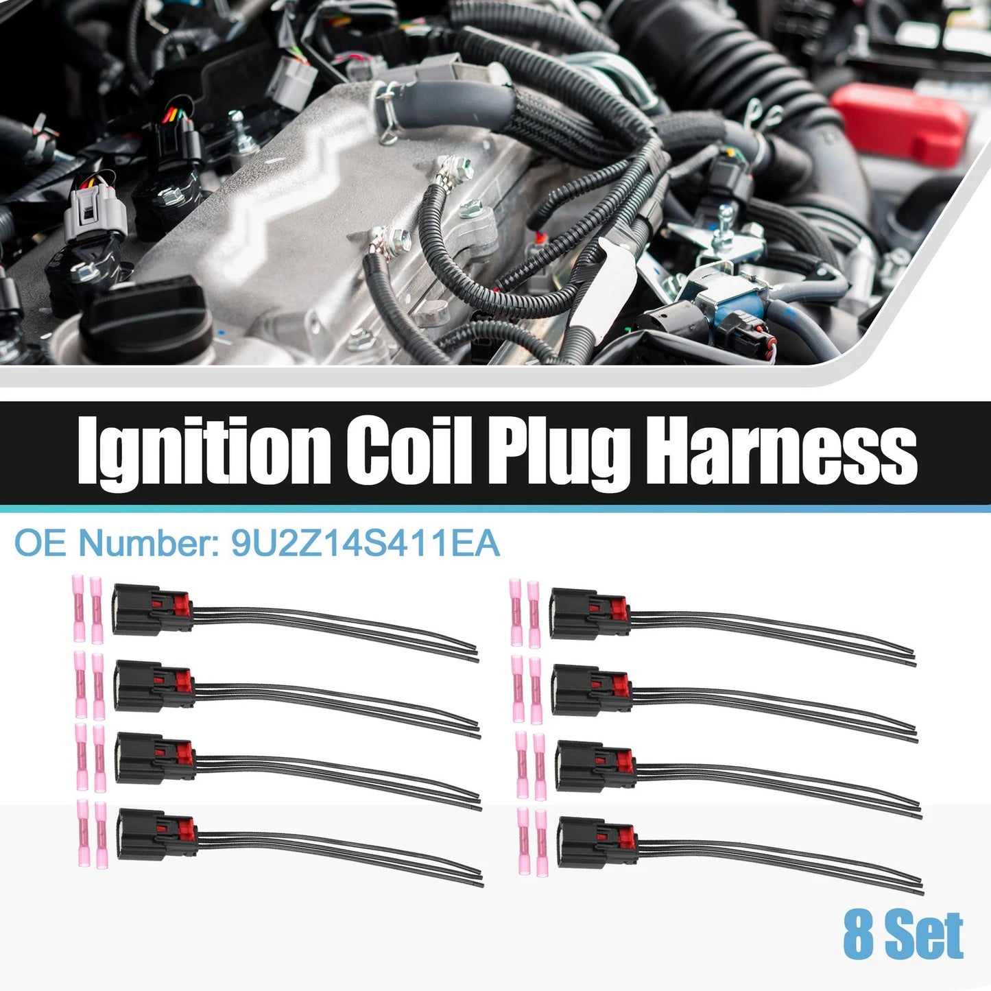 Set of 8 Ignition Coil Connectors for Ford Transit-350 HD (2015–2017) No. 9U2Z14S411EA