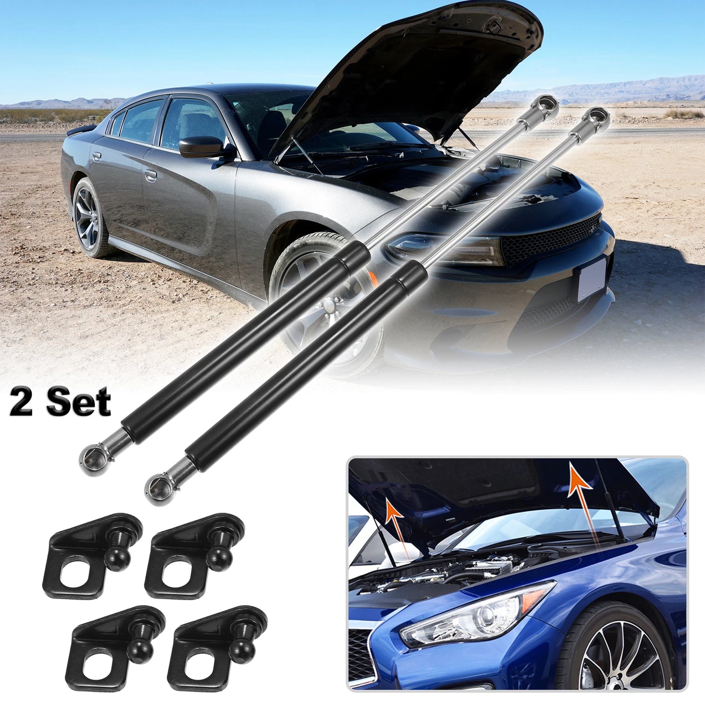 2X Front Hood Gas Lift Supports Struts for Honda Fit (2014–2019)