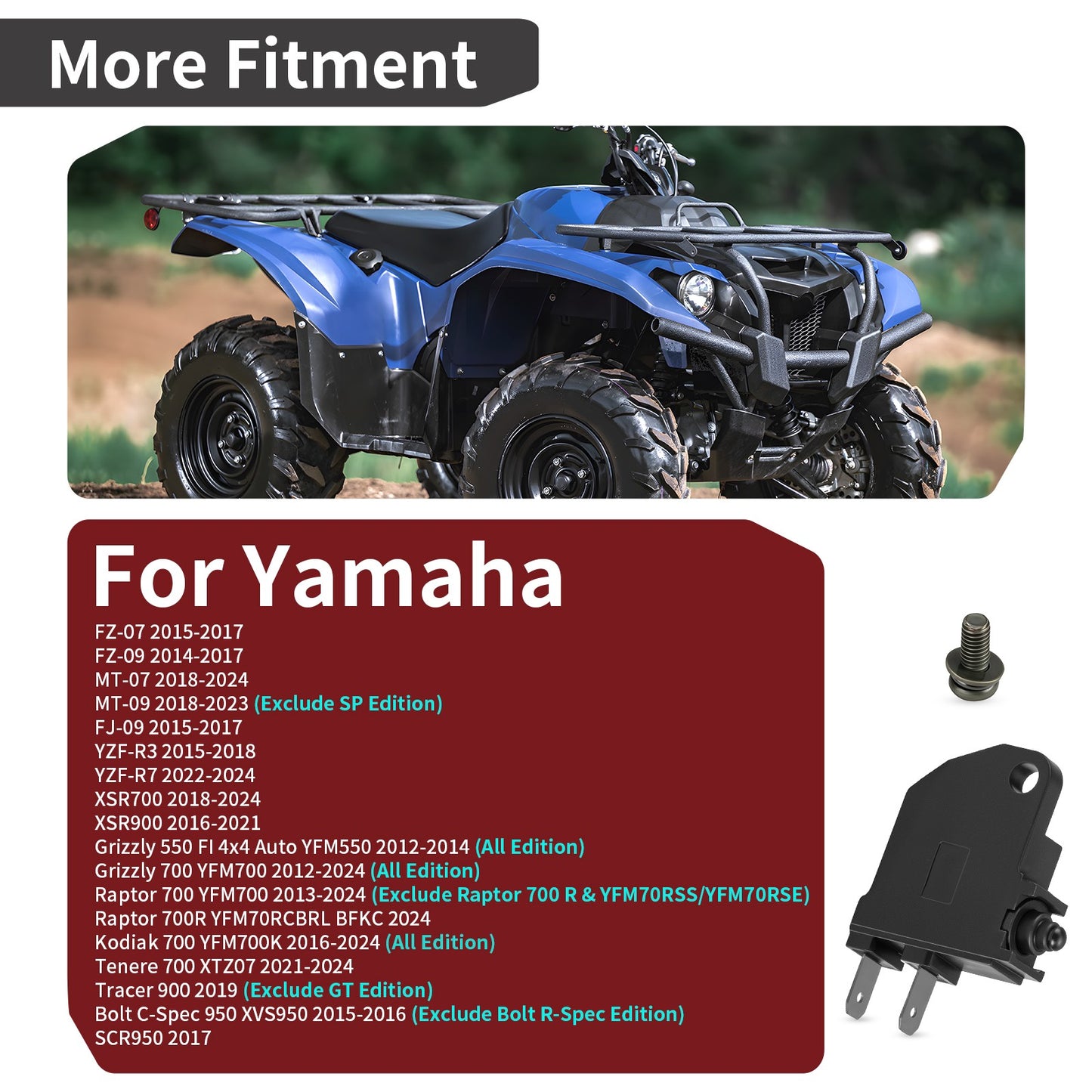 Front Brake Stop Light Switch for Yamaha Grizzly 550 Raptor 700 (2007–2014)