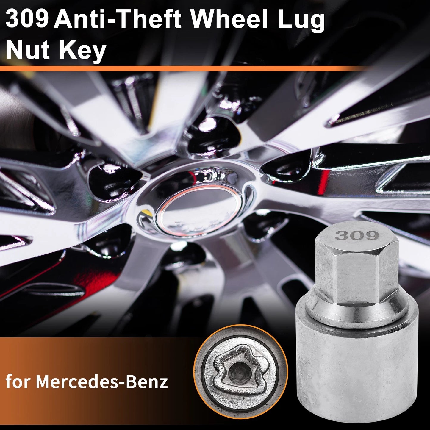 309 Wheel Lock Lug Nut for Mercedes-Benz (Locking Nut Key Socket)