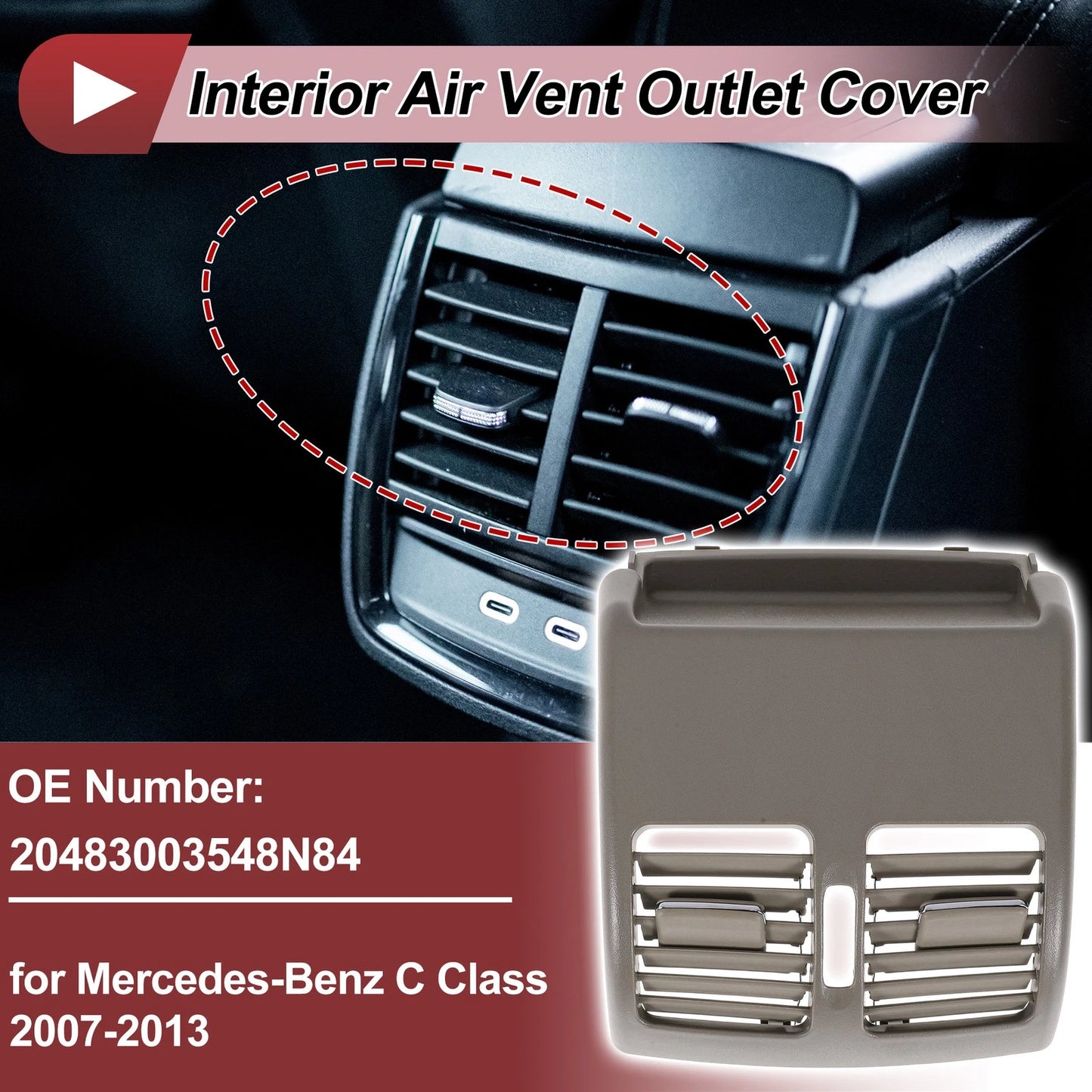 Rear Center Console Air Outlet Vent Grille No. 20483003548N84 for Mercedes-Benz