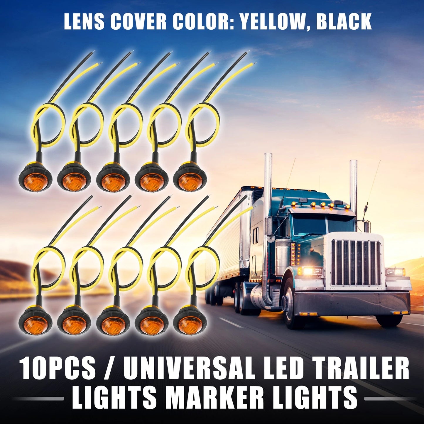 10X Universal LED Trailer Marker Lights 12V Round Waterproof Yellow