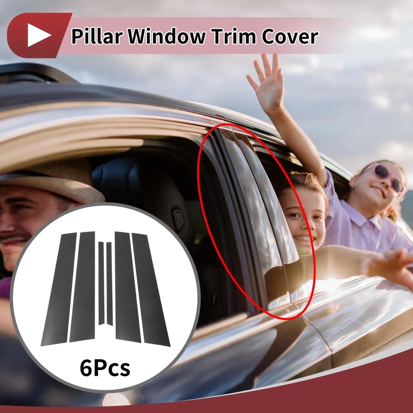 6 Pcs Door Pillar Window Trim for Mercedes-Benz C-Class (2008-2014) Black Carbon Fiber