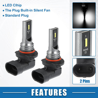 Set of 2 9005 LED Fog Light Bulbs for Auto Car (CSP Chips, White)