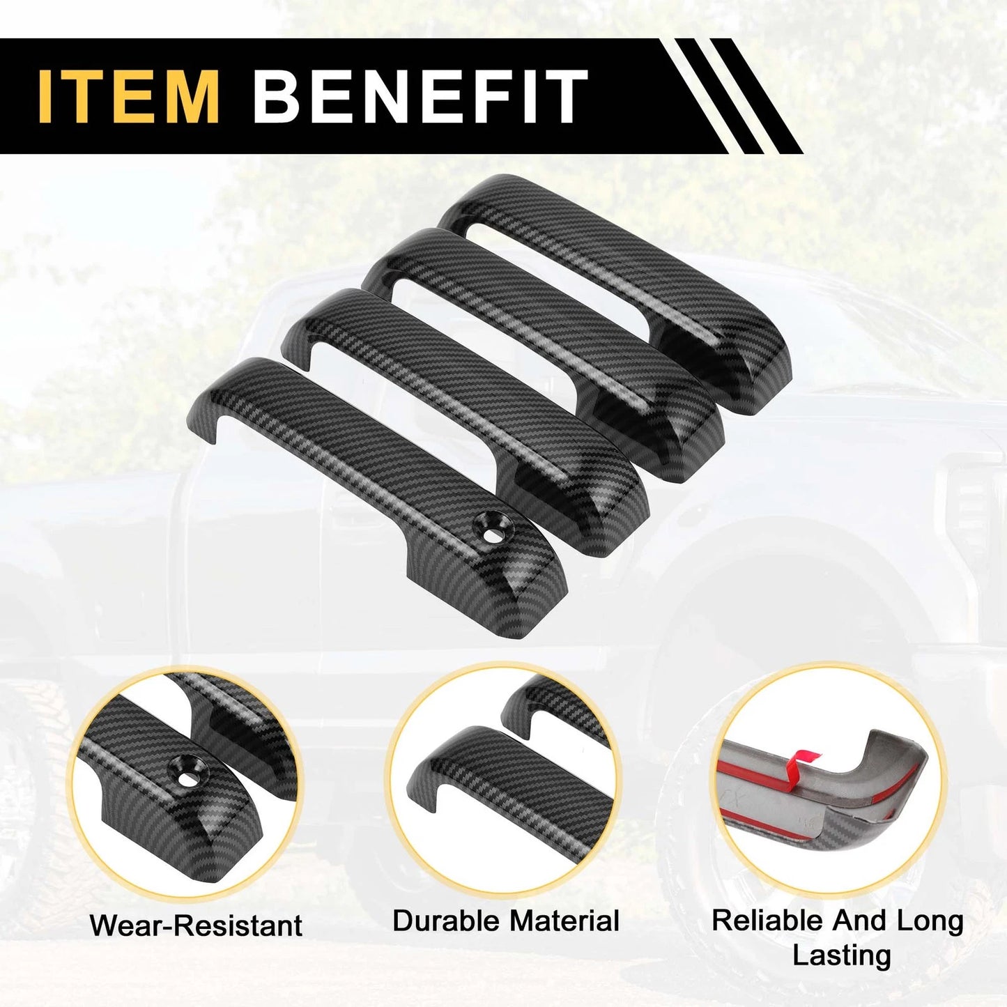 Set of 4 Car Door Handle Protectors for Ford F-150 (2015–2020) Carbon Fiber Black