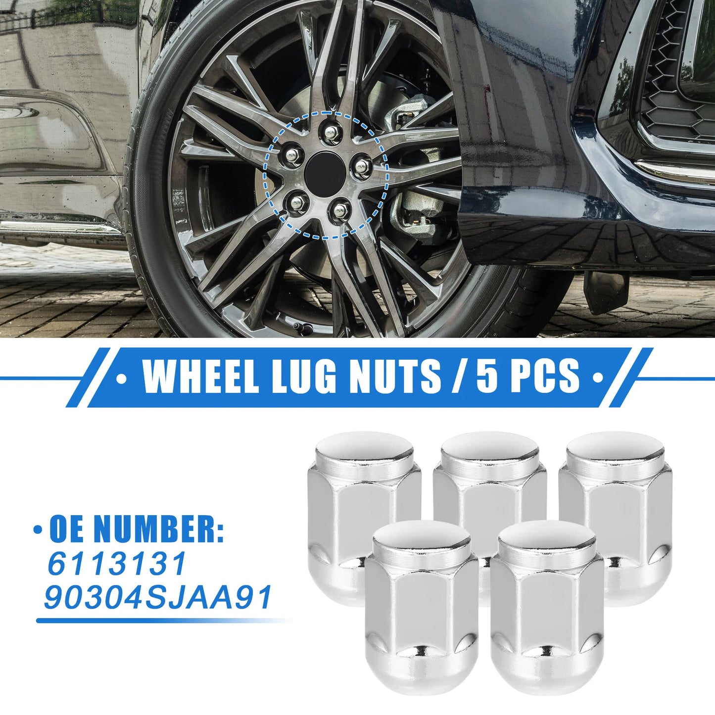 5 Pcs M14 x 1.5 Wheel Lug Nuts for Honda Civic (2017–2021) No. 90304SJAA91/6113131