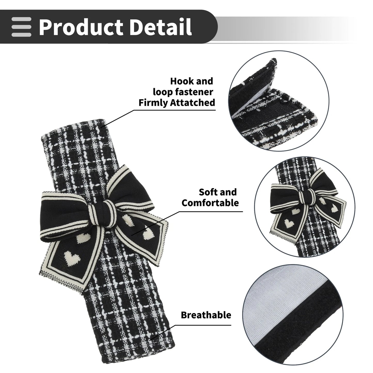 Set of 2 Black White Seat Belt Cover Pads for Universal Fit (23.5cm)