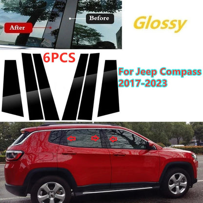 Window Pillar Posts Cover Trim 6 x for Jeep Compass (2017–2023)