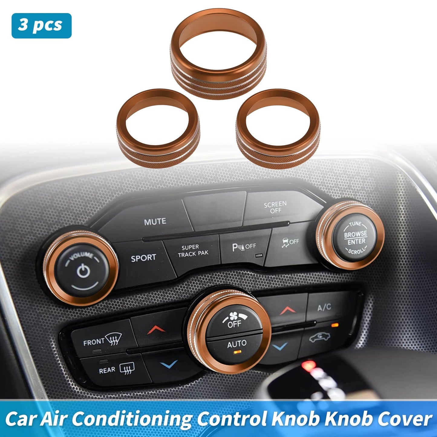 3pcs Control Switch Knob Button Cover Trim Ring for Dodge Charger (2011–2023) Orange