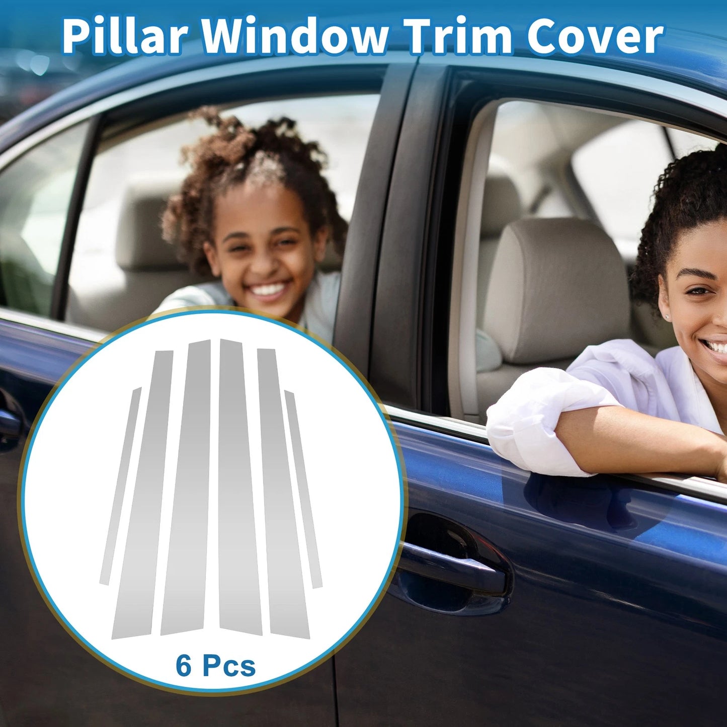 Set of 6 Door Pillar Window Trim for Mitsubishi Lancer (2002–2007) Silver Tone