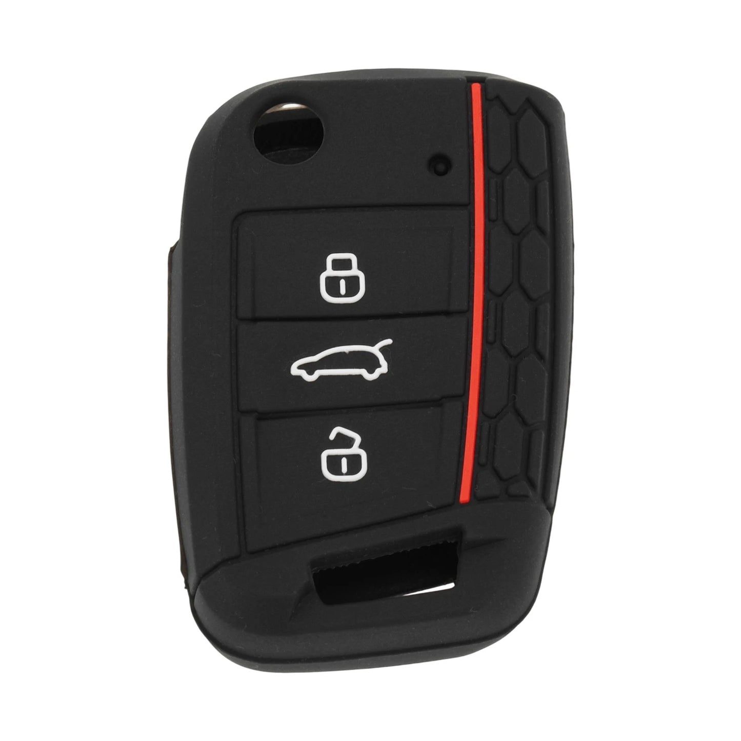 Silicone Car Key Case for VW Golf 7 (2013–2020) - Black Red, 3 Buttons