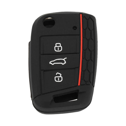 Silicone Car Key Case for VW Golf 7 (2013–2020) - Black Red, 3 Buttons