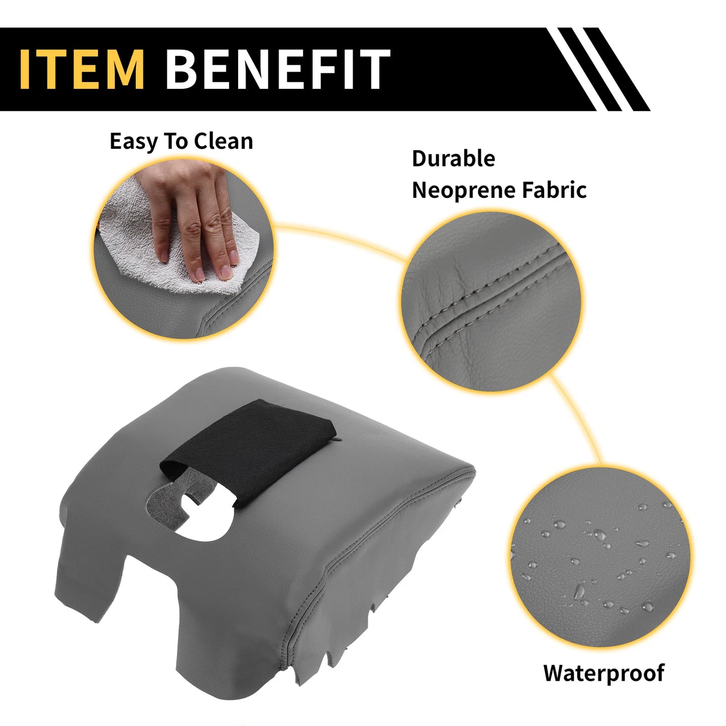 Console Lid Armrest Cover for GMC Sierra 1500 (Microfiber Leather, Dark Gray)