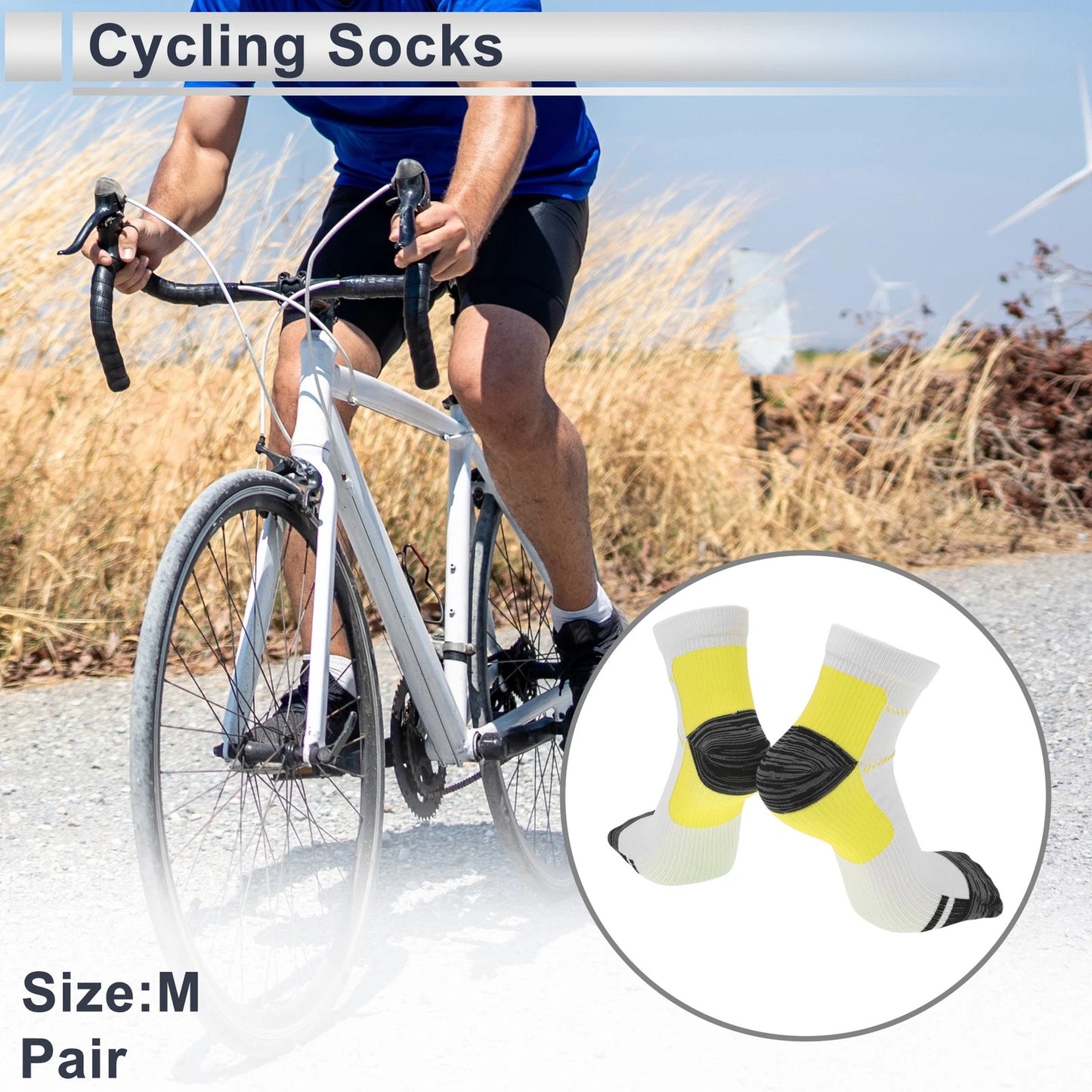 Cycling Socks Anti-Friction Shock Absorption Size M Low-Cut Yellow White