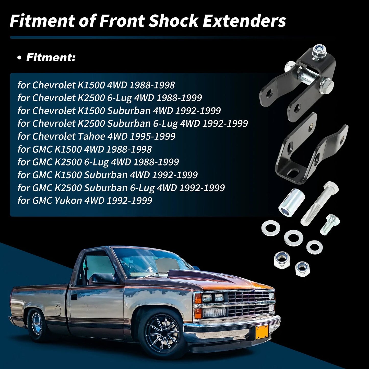 2" Front Shock Extenders for Chevrolet GMC K1500 K2500 4WD (1988-1998)