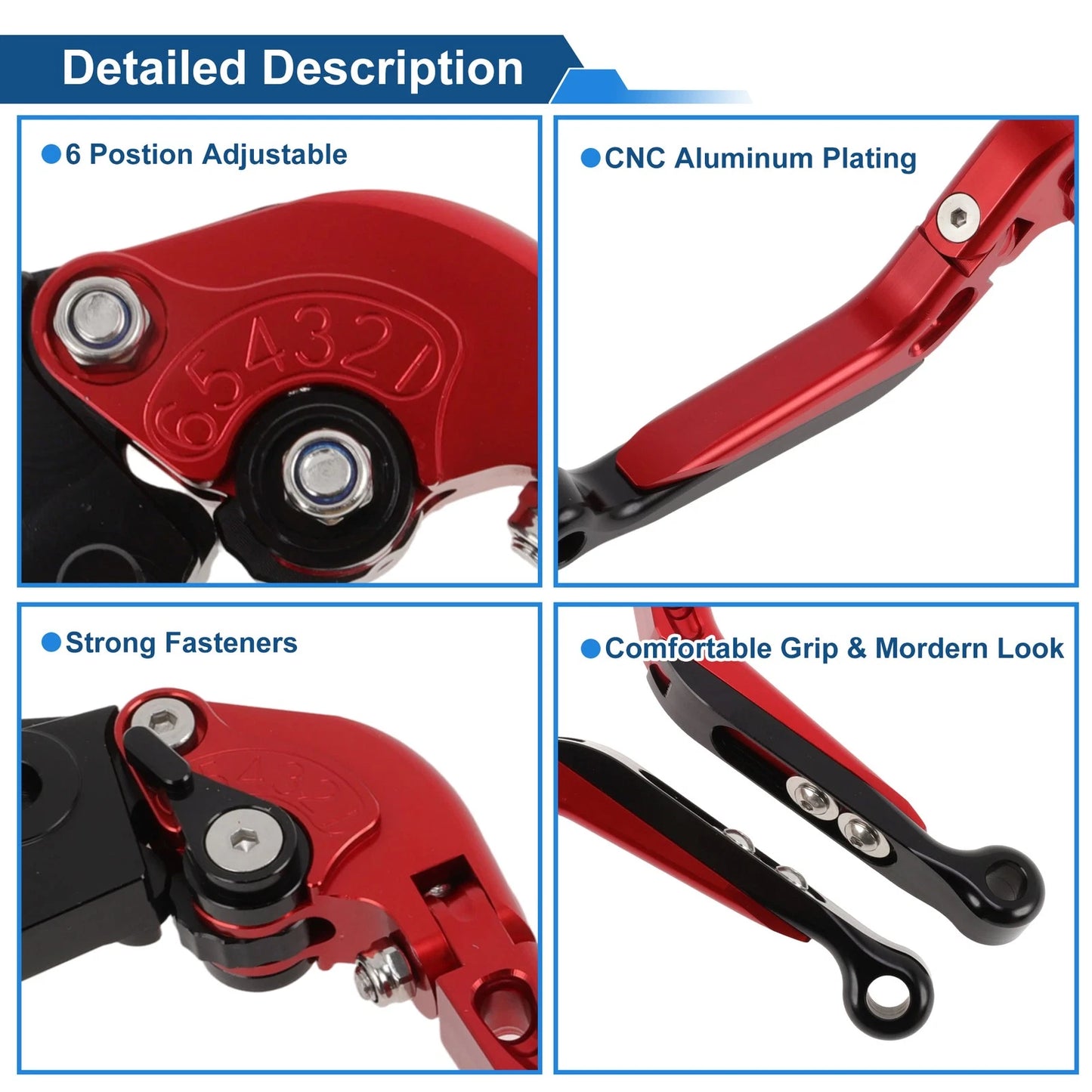 Adjustable Brake Clutch Levers for Kawasaki Z650 (2017–2023) Red Black