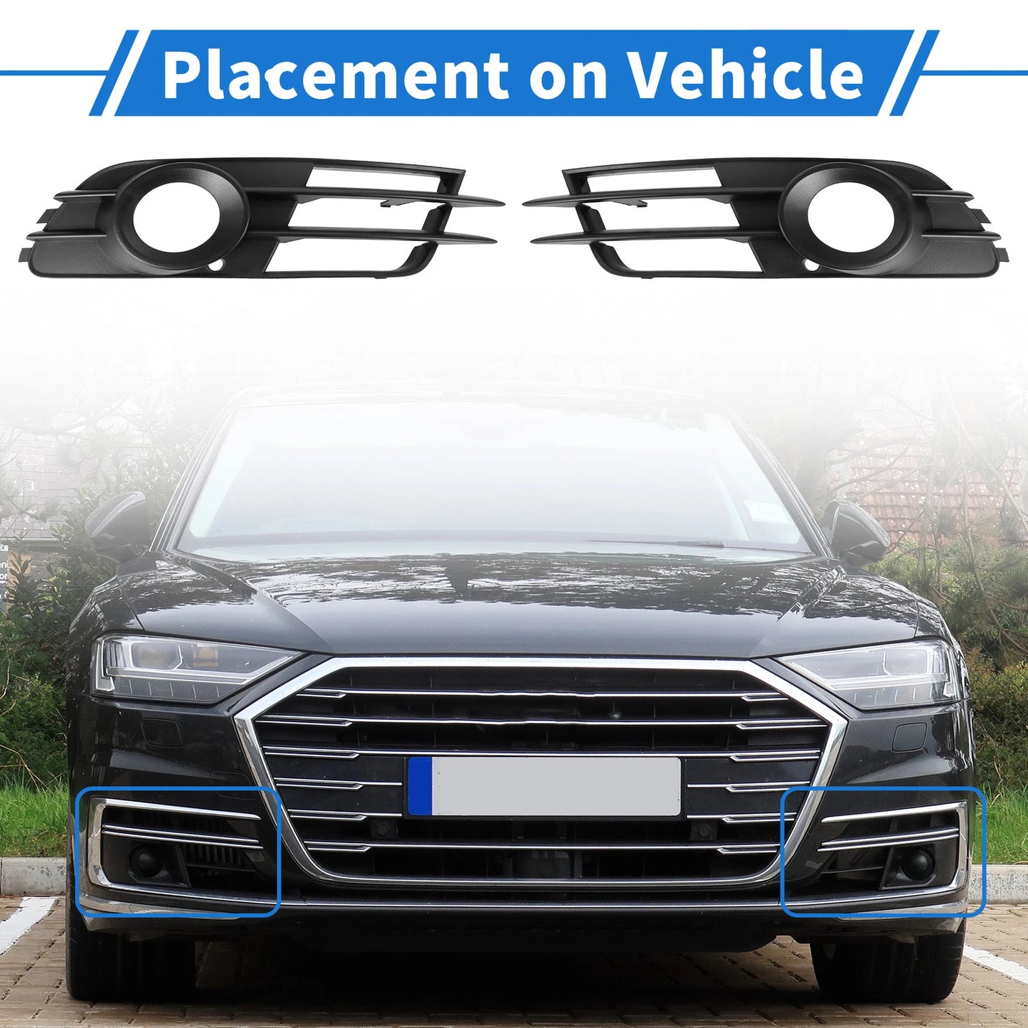 1 Pair Front Fog Light Grill for Audi A6 C7 (2012–2015) No. 4G0807681A/4G0807682G