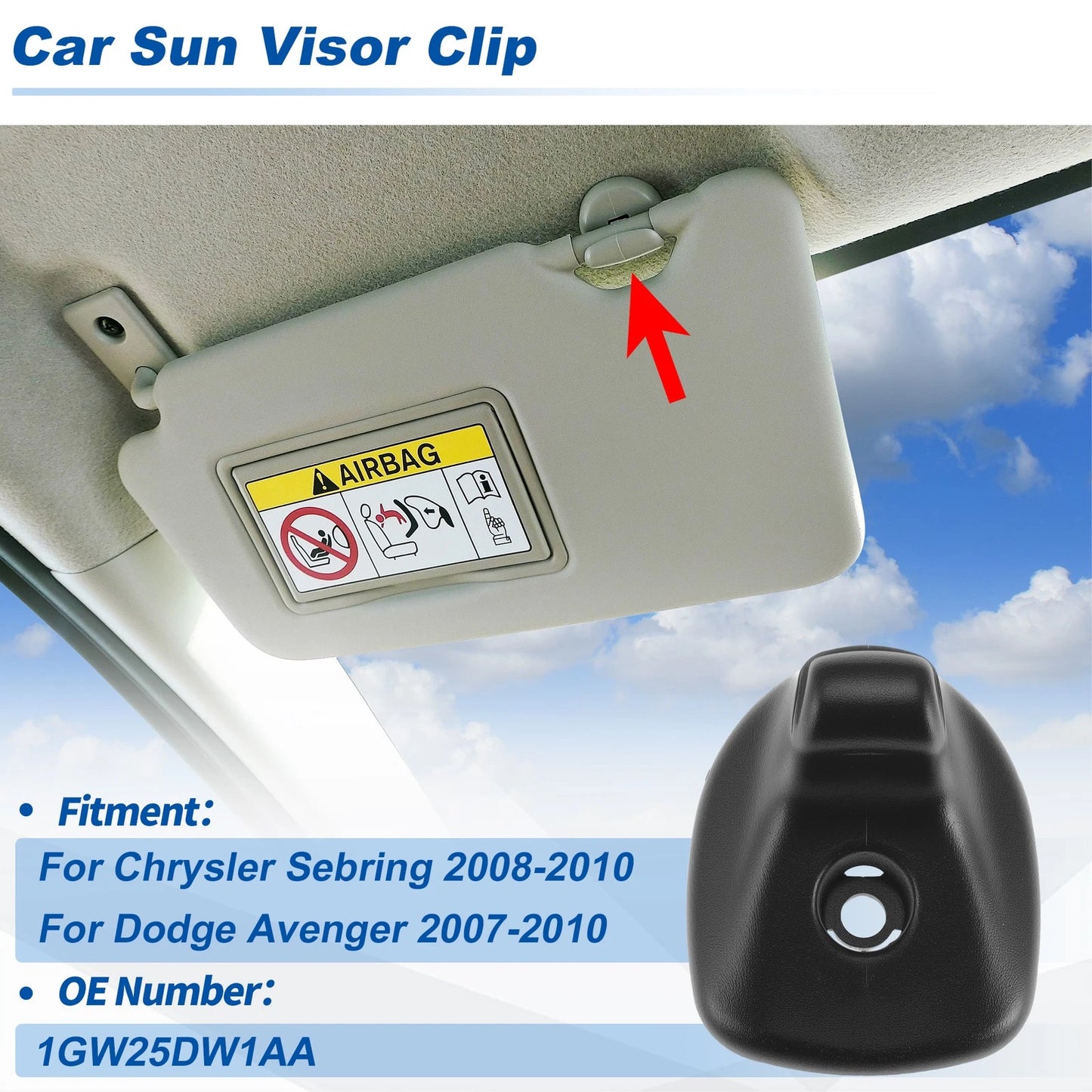 Sun Visor Clip for Chrysler Sebring (2008–2010) & Dodge Avenger Black No. 1GW25DW1AA