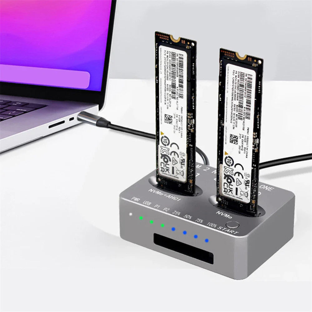 M.2 NVMe USB 3.2 2-Bay SSD Duplicator Dock for Hard Drive Cloning