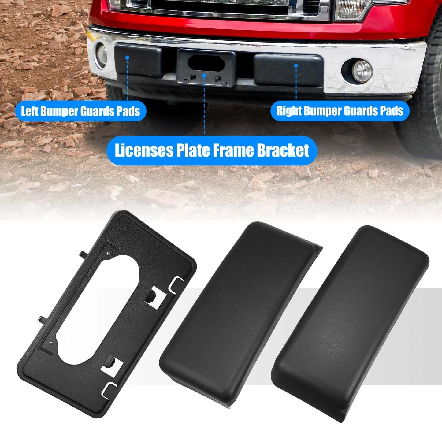 Set of 4 Bumper Guards Pads License Plate Frame Bracket for Ford F-150 (2009–2014)