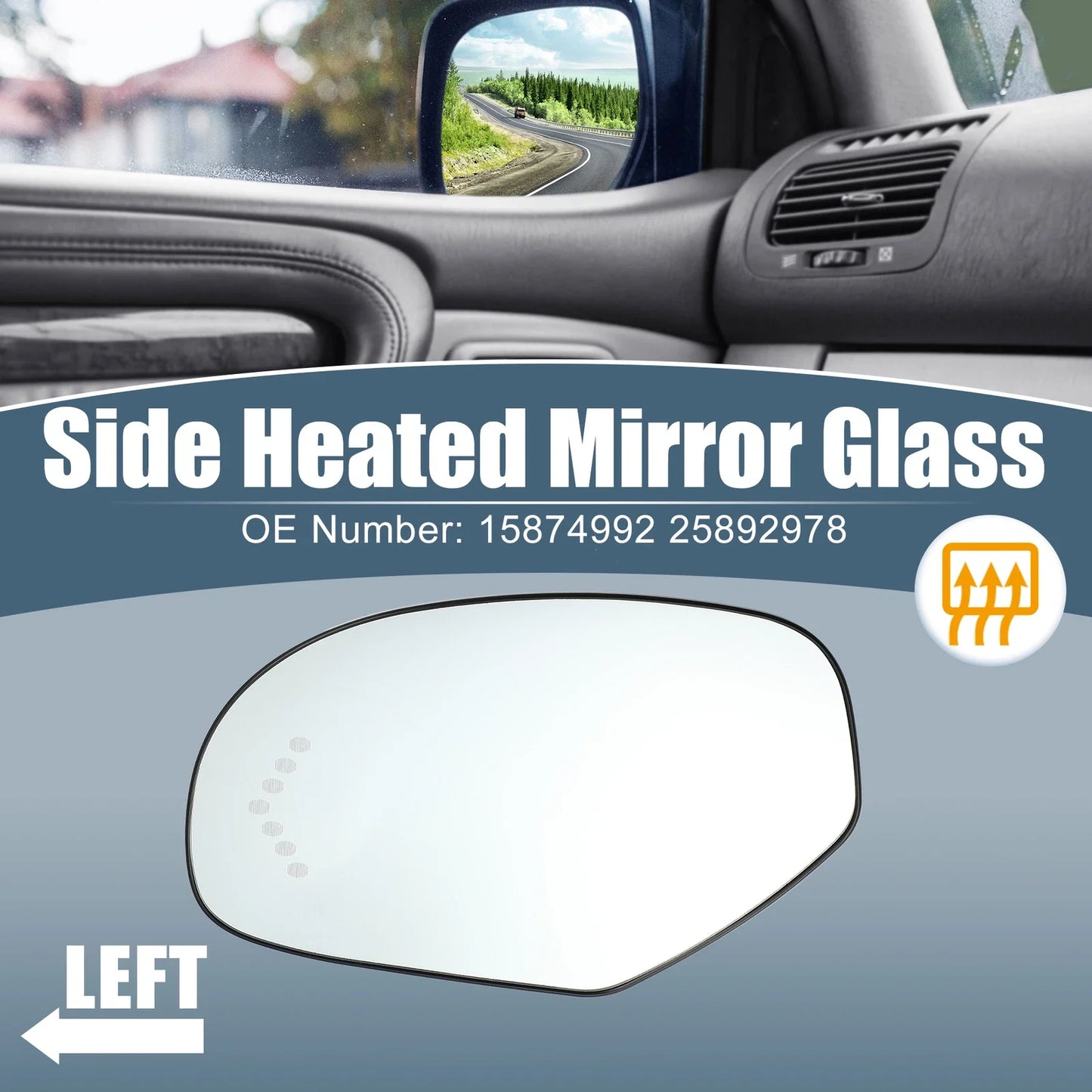 Heated Driver Left Side Mirror Glass for Chevy Silverado Avalanche Suburban (2007-2014)