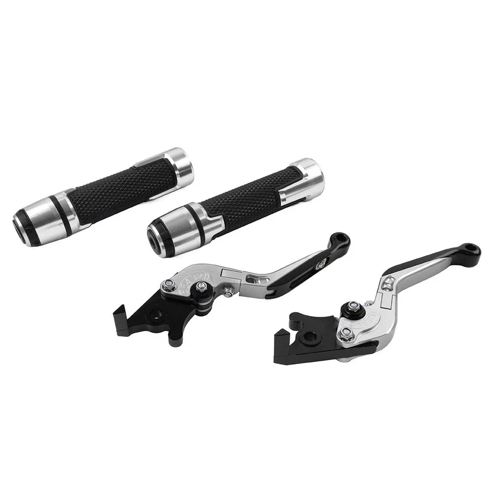 Silver Extendable Brake Clutch Lever Grip Set for BMW R1200GS R1250GS (2013-2023)