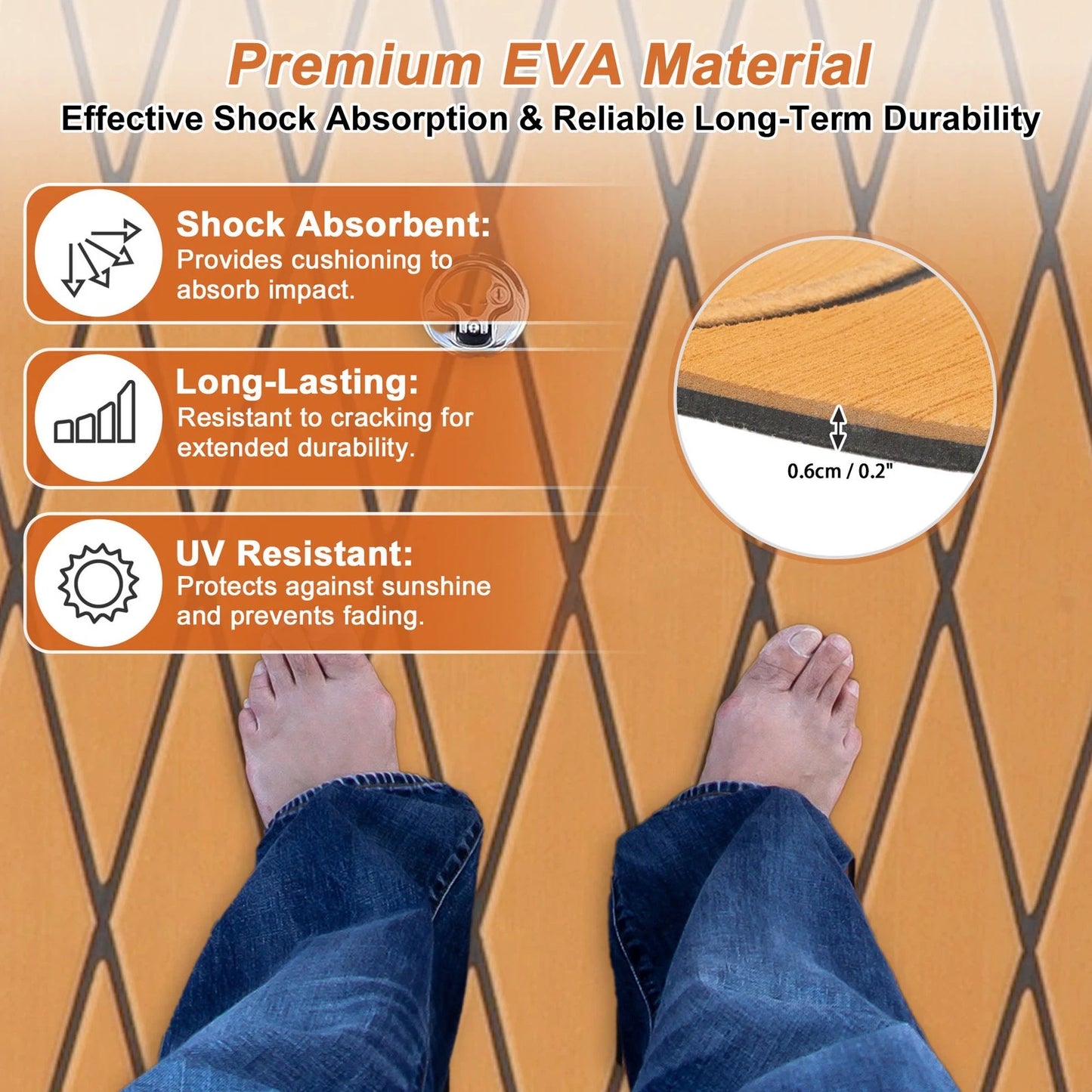 Self-Adhesive Boat Flooring Strip 96" L x 16" W EVA Brown/Black Line