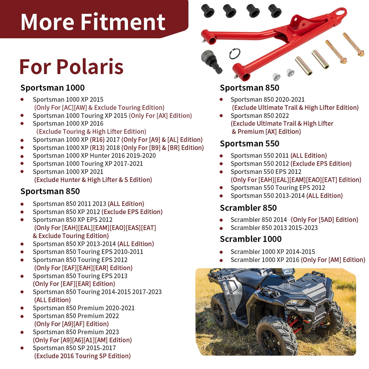 Front Left Upper A-arm with Ball Joint Kit for Polaris Sportsman 850 1000 (2015–2023)