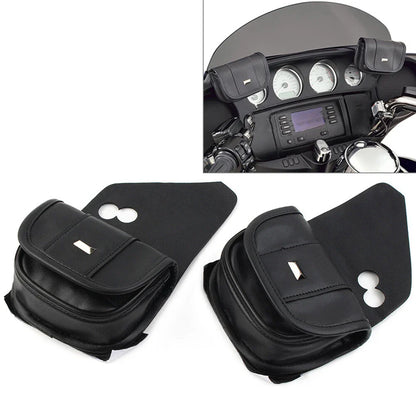 Black Dual Pouches Windshield Bags for Harley Touring Street Glide Special (2014-2023)
