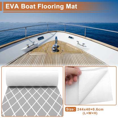 Self-Adhesive Boat Flooring Strip 96" Lx16" W Light Gray with White Line