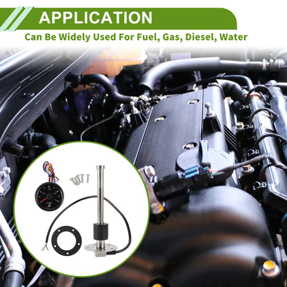 Fuel Sending Unit and Gauge Kit 0-190 Ohm for Boat Car Vehicle (0-190)