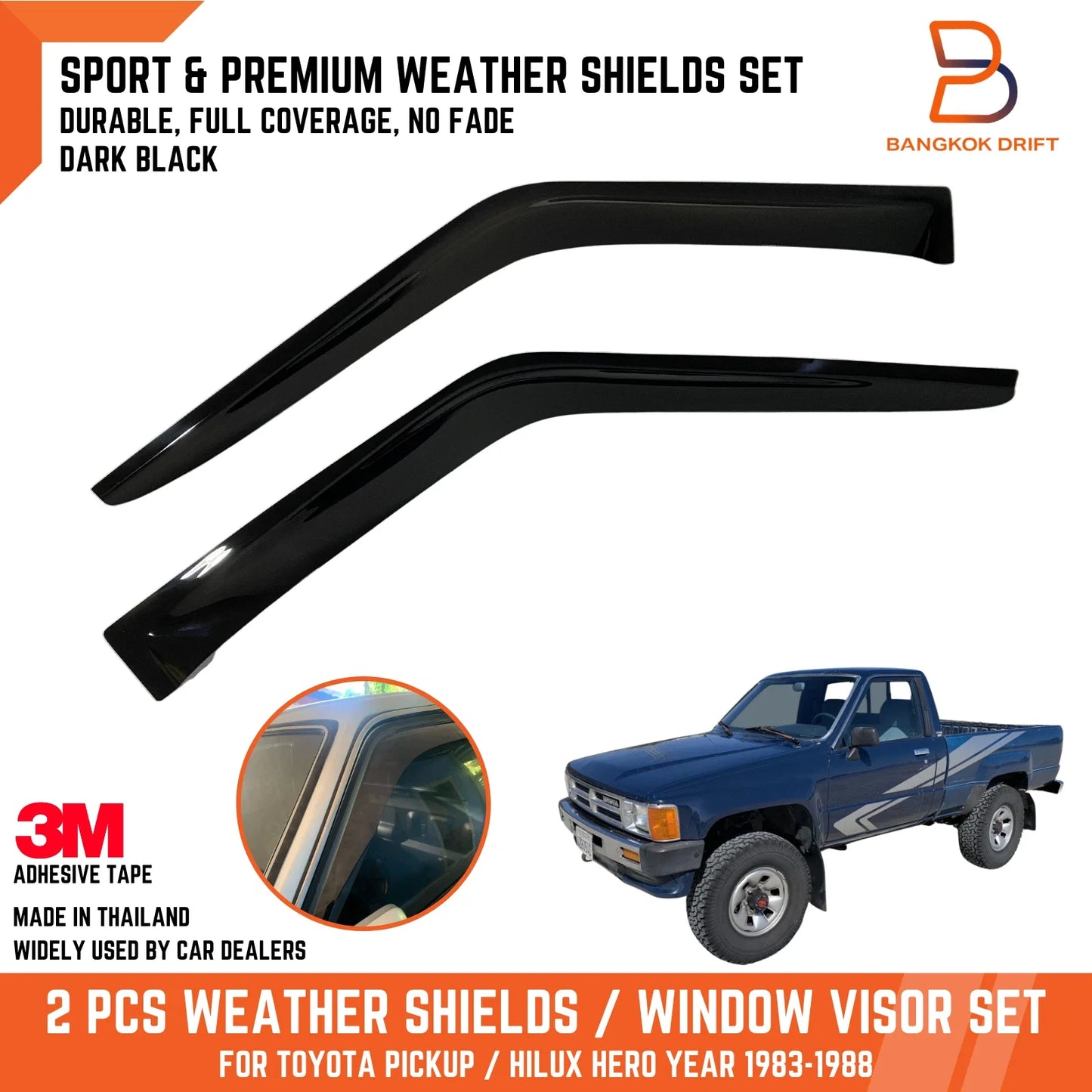 Weathershields Window Visors Rain Guards for Toyota Hilux (1983-1988)