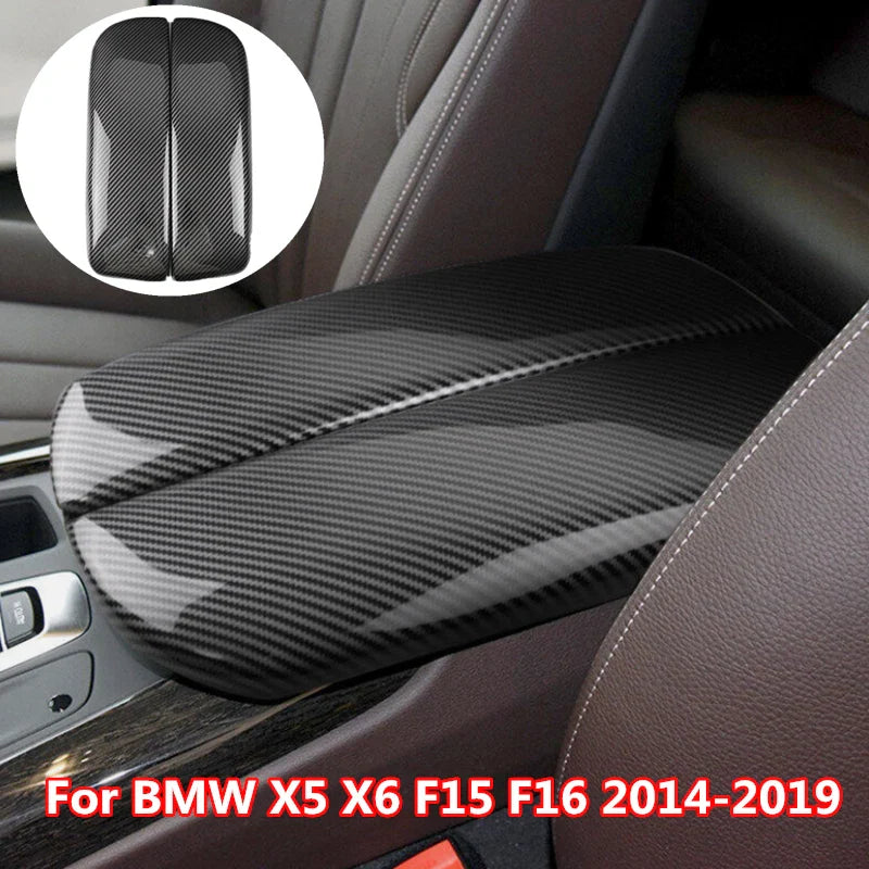 Carbon Fiber Center Console Armrest Box Cover Trim for BMW X5 X6 (2014–2019)